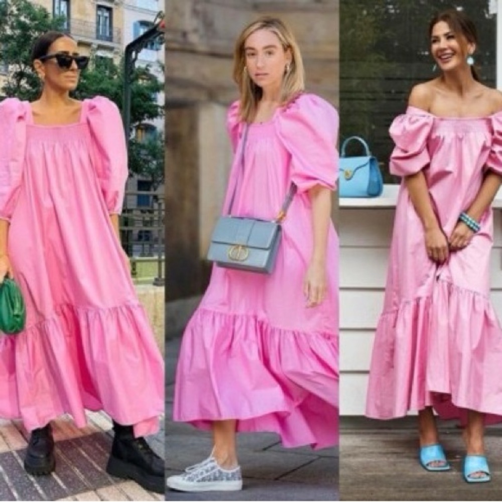 H&M pink puff sleeve peasant dress